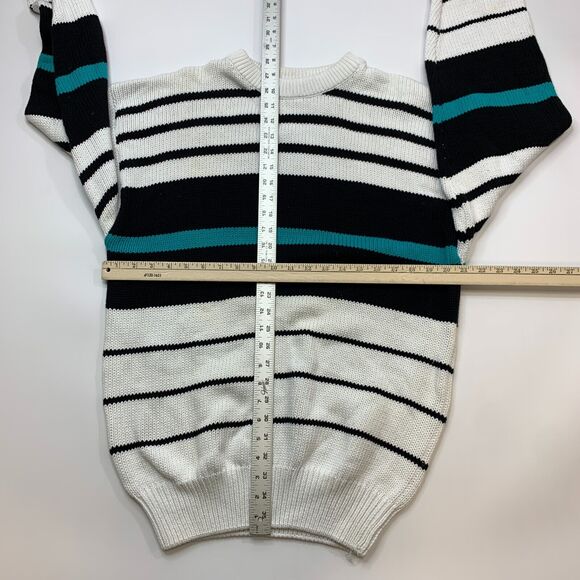 American Weekend Sweater Mens XL Extra Large White Striped Ribbed Trim Crew Neck - Picture 4 of 8